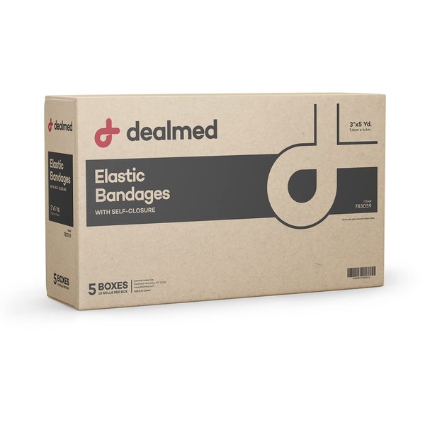 Dealmed 3" Elastic Bandage Wrap with Self-Closure – 50 Elastic Bandages, 5 Yards Stretched Compression Bandage Wrap, Wound Care Product for First Aid Kit and Medical Facilities