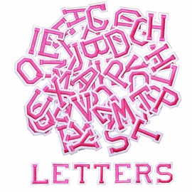 Iron on Sew on Letter Patches for Clothes, 52pcs Alphabet A to Z, Classic Pink