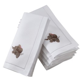 Saro Lifestyle Hemstitch Table Napkin with Embroidered Turkey Design (Set of 6)