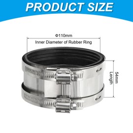PATIKIL 4 Inch Flexible Pipe Coupling with Clamps, 2 Pcs 304 Stainless Steel No Hub Couplings Pipe Connector with Rubber Liner for PVC and Metal Pipes, Drain System