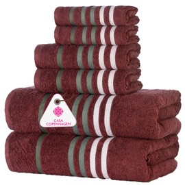 CASA COPENHAGEN Exotic 6 Pieces Towel Set- Burgundy, 525 GSM 2 Bath Towel 2 Hand Towel 2 Washcloth, Designed in Denmark Made of Soft Egyptian Cotton for Bathroom, Kitchen & Shower