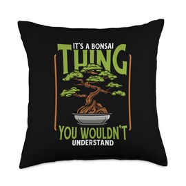 Bonsai Tree Plant Tools Care Kit Set Gifts Ideas Thing Pots Penjing Indoor Bonsai Throw Pillow, 18x18, Multicolor