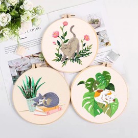 BLAZDEVE 4 Set Beginner Embroidery Kit, Easy Hand Embroidery Kit for Adults & Beginners, Cat Pattern Cross Stitch Kit with Pattern and Instructions