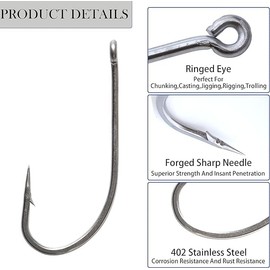 Stainless Steel Fishing Hooks 34007 O'Shaughnessy Forged Long Shanked Classic Saltwater Hooks Size 1/0-10/0 (4/0-40PCS)