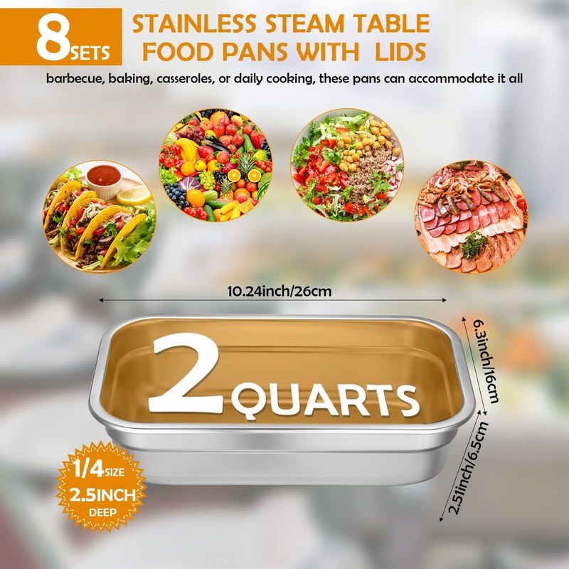 Suttmin 8 Pcs 304 Stainless Steel Food Storage Containers with