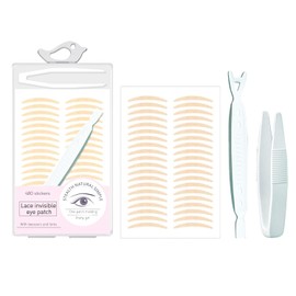 TORMEN 240 Pairs Double Eyelid Lift Strips, Invisible Waterproof Natural Lace Mesh with Forked Rods and Tweezers for Hooded, Droopy, Uneven, or Mono-eyelids with Thin eyelids and Slim (Crescent)