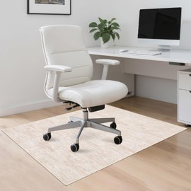 RUGSREAL Office Chair Mat for Hardwood & Tile, Heavy Duty Under Desk Mat for Rolling Chairs, Non-Slip Easy-Glide Chair Mats Modern Solid Rug for Study, 48x60 Floor Protector Mat for Home Office, Beige