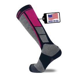Pure Athlete Ski Socks Made in USA - Alpaca Wool Winter Weather Lightweight Socks for Skiing (S, Neon Pink)