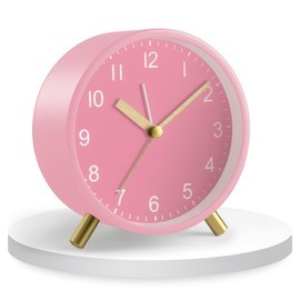 ICHOWHO Pink Alarm Clock for Girls Bedroom - Silent Analog Clock with Night Light, Non-Ticking Table Clocks for Heavy Sleep, Preppy Cute Desk Clocks Bedside Decor for Girls Teens Women