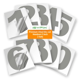 iSYFIX Silver Vinyl Numbers Stickers – 2 Inch Self Adhesive (2 Sets)- Premium Decal Die Cut and Pre-Spaced for Mailbox, Signs, Window, Door, Cars, Trucks, Homes, Address Numbers, Indoor or Outdoor