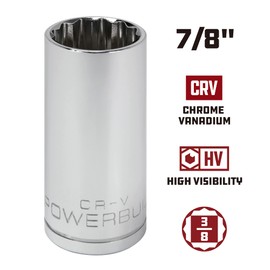 Powerbuilt 3/8-Inch Drive 7/8-Inch 12 Point Deep Well Socket, CR-V