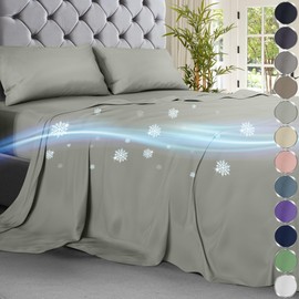 DECOLURE Cooling Bed Sheets Cal-King Set 4pcs - Luxurious & Soft California King Size Cooling Sheets for Hot Sleepers - Comfy & Cool California King Bamboo Viscose Microfiber Sheets (Light Grey)