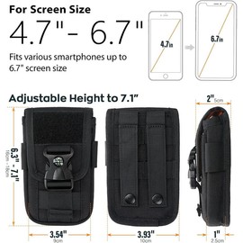 Tactical Molle Phone Pouch with Compass Buckle, Tactical Phone Holster Molle Cell Phone Pouch Universal Belt Waist Bag for IP 15/14/13 Pro Max / S22/S21 with Patch & Paracord Keyring Clip - Color: Black Color