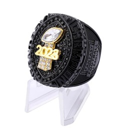 2023 Fantasy Football Championship Ring | Black Gunmetal Plated Award For Fantasy Football Trophy League Winner | Color Stones (size 11, All black stones)