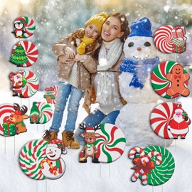 12 PCS Christmas Outdoor Yard Signs Christmas Walkway Decorations Outdoor Yard with Stakes Christmas Outside Yard Ornaments Peppermint Corrugated Xmas Yard Decorations Candy Garden Sign Waterproof and Double Printed