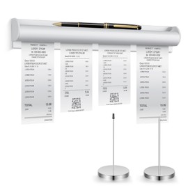 Henoyso 12 Inch Aluminum Slide Check Rack with Pen Slot and 2 Pcs Receipt Holder Spikes Desk Receipt Storage Restaurant Food Truck Ticket Holder Accessories Bill Order Display Rail for Kitchen Bar
