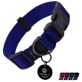 Likesing Cotton Soft Dog Collar, Quick Release Dog Collar with Buckle, Heavy-Duty Adjustable Pet Collar for XS Small Medium Large Dog, Colorfast Dog Collars with Removable Tag(M, Blue)