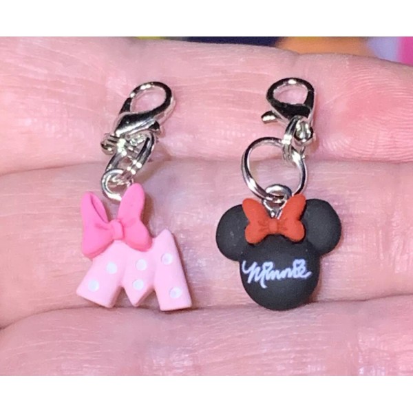 2 Pc Minnie Mouse Charm Zipper Pulls & Keychain Add