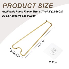 PATIKIL 7.1" Adhesive Easel Back, 2 Pcs Metal Picture Frame Back Stand Photo Frame Easel Back Support for Crafts Art Frames Supplies Paintings Display, Gold