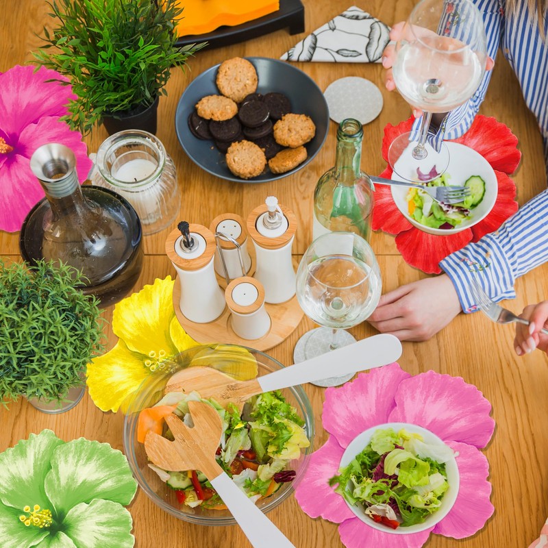 30 Pcs Disposable Flower Placemats, Colourful Hibiscus Flower Decorative Placemats,