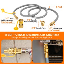 Teupoa 6 FT 1/2" ID Natural Gas Grill Hose with Quick Connect Fitting, Natural Gas Conversion Kit Suitable for Gas Grill, Generator, Patio Heater and More