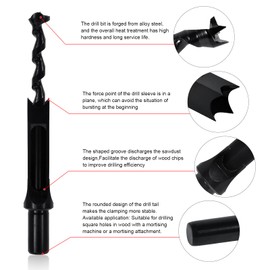 SaferCCTV Square Hole Drill Bit Set for Wood, Bearing Steel Hardness Sharp Mortise Drill Bit 3/4inch Woodworking Mortising Drill Bit