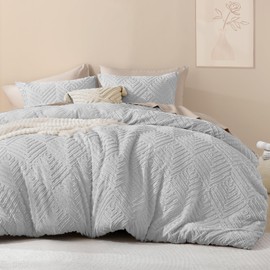 Litanika California King Comforter Set Light Grey, 3 Pieces Tufted Boho Farmhouse Bedding Comforter Sets, Lightweight Fluffy Comforter Bed Set All Season (104x96In Comforter & 2 Pillowcases)