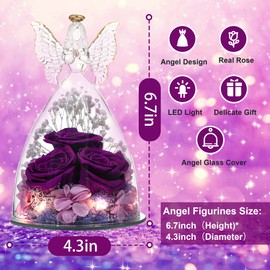 Ocosy Mothers Day Rose Gifts for Mom, Large Angel Rose Gifts for Women, Forever Real Roses in Angel Figurines, Angel Guardian with Rose Gift for Valentine Day Mothers Day, Purple White