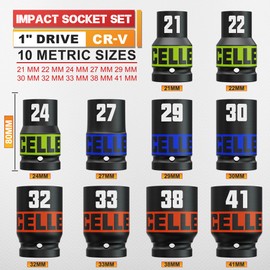 Arwealxs 10 Piece 1-Inch Drive Impact Socket Set, 21-41mm Jumbo Sockets, Metric Alxe Nut Sockets for Automotive Repair, Equipment Maintenance