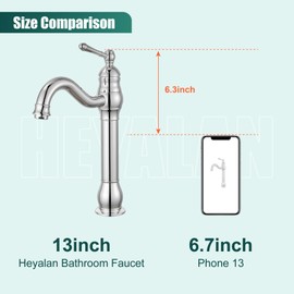 Heyalan Vessel Sink Faucet Tall Bathroom Faucet Single Handle 1 Hole High Spout with Drain Material 360 Degree Adjustable Lavatory Vanity Mixer Tap,Straight Body,Polish Chrome