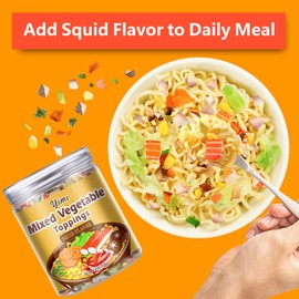 Yimi Dried Squid Mix Ramen Toppings, 7 Different Dehydrated Vegetables | Freeze Dried Squid | Shiitake Mushrooms | Imitation Crab, Ramen Toppers