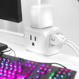 Extension Cord - Portable and Compact Extension Cord with Multiple Outlets - Multipurpose Extension Cord 6 Feet with 3 Outlet Extender, 3A Fast Charging 1 USB-A & 1 USB-C Ports (White)