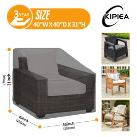 Kipiea 500D Patio Chair Covers Waterproof Winter - 2 Pack Lawn Outdoor Furniture Chair Covers with Anti UV and No Tears, No Fading (40" W x 40" D x 31" H)