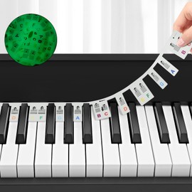 BROTOU Removable Piano Notes Guide for Beginner, Piano Keyboard Note Labels for 88 Key Full Size, No Need Stickers, Made of Silicone&Reusable, Comes with Box (61-Keys Noctilucent)
