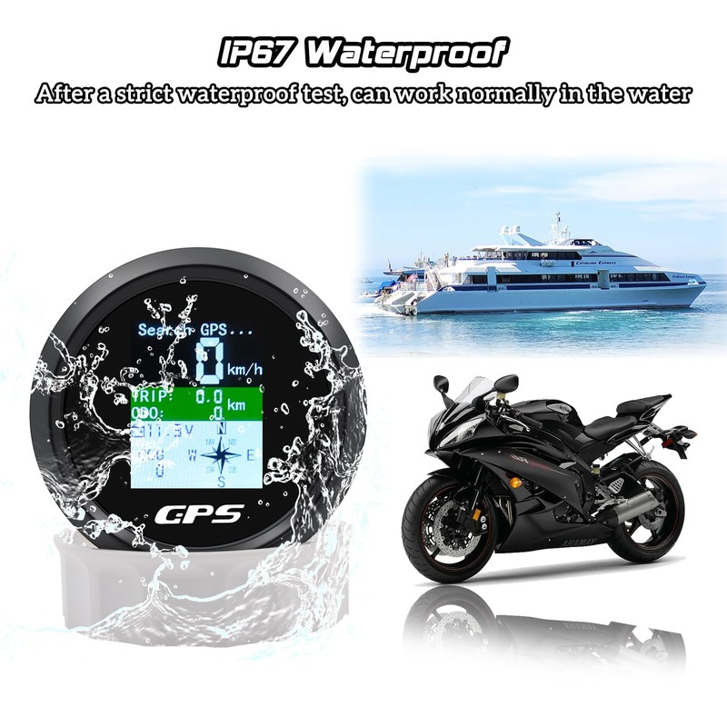 KAOLALI Boat Speedometer GPS Speedometer, 85mm Stainless Waterproof Speed Gauge