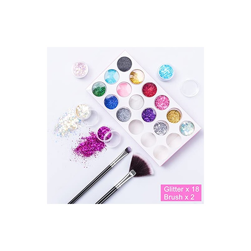 MELLIEX 18Pcs Nail Glitter Powder, Nail Art Sequins Holographic Glitters,