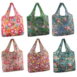 SZUAH 6 Pack Foldable Reusable Grocery Bags, Shopping Bags Grocery Tote Bags to Fits in Pocket, Lightweight, Strong & Machine Washable