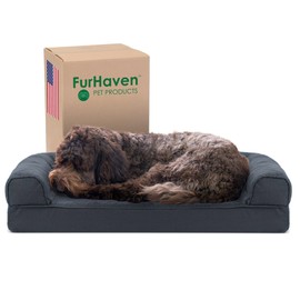 Furhaven Cooling Gel Dog Bed for Medium/Small Dogs w/ Removable Bolsters & Washable Cover, For Dogs Up to 35 lbs - Quilted Sofa - Iron Gray, Medium