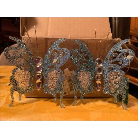 Timeless Treasures Set of 2 Blue Aquamarine Sparkle Jewel Butterfly Decor Barrette Hair Clip NWT