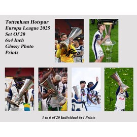 Set of 20 Individual 2024/5 Tottenham 2025 Europa League Winning Football Players Signed 6X4 Inch Photo Prints With Pre Printed Signatures That Would Make A Great Gift For The Fan.