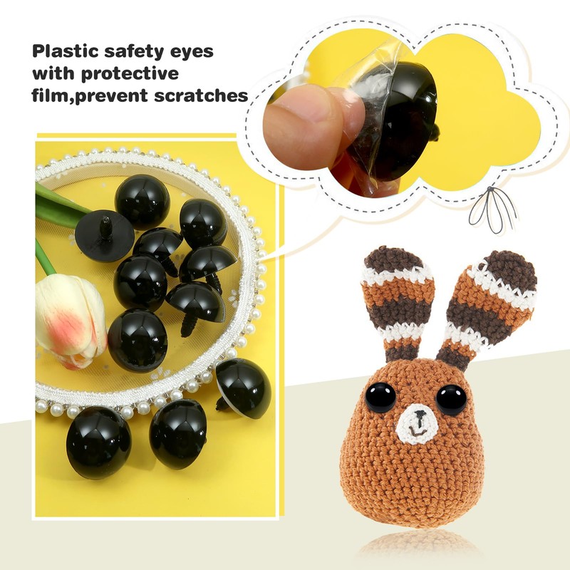 TOAOB 24pcs 30mm Large Black Plastic Safety Eyes for Amigurumis