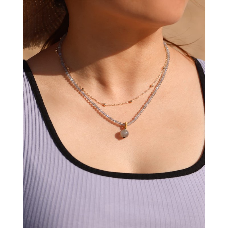 Jewever Layered Moonstone Crystal Beaded Chokers Necklaces for Women Healing