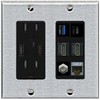 RiteAV USB 3 USB C 2 HDMI Coax Cat7 Wall Plate - USB Charger Outlet [Stainless/Black]