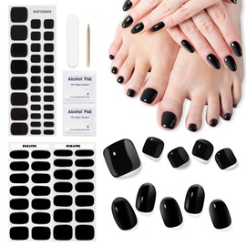 DUKASOU Gel Nail Stickers, Semi Cured Gel Nail Strips & Toenail Stickers 2 Set (Black),Long Lasting,Gifts for Women, Works with UV Lamp,Includes Prep Pads, NailFile & Wooden Stick