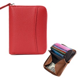 SFTRADE Credit Card Case, Card Case, Slim, Lightweight, Large Capacity, Holds 11 Cards, PU Characters, Women's, Men's, Skimming, Magnetic Protection, red