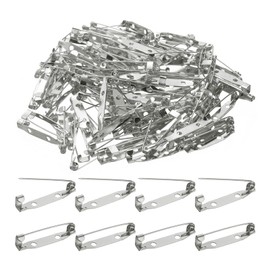 sourcing map 120 Pcs Safety Bar Pin 30mm Silver Brooch Clasp Pins Backing Locking Pin Badge Backs with Hole for DIY Crafts Name Tags Badges Corsage Making Jewelry Making