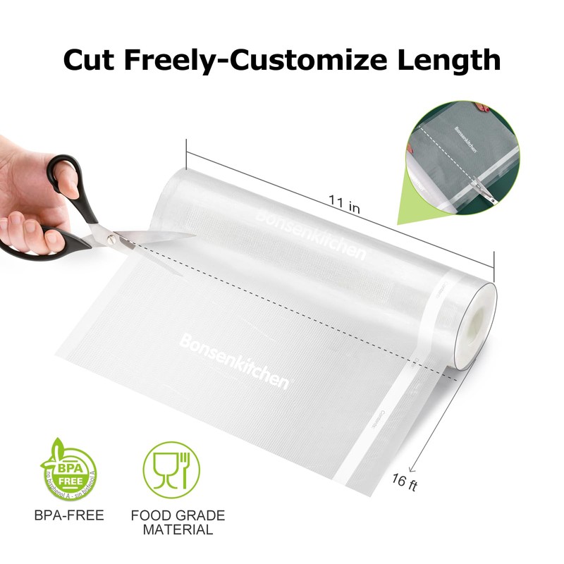 [2025 Upgraded] Bonsenkitchen 6 Rolls 11" x 16' Vacuum Sealer