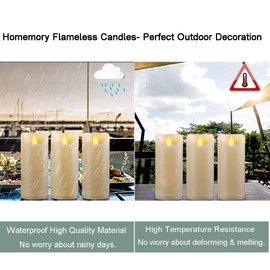 Homemory 3"x 7" Outdoor Waterproof Flameless Candles with Timers and Remote Control, Battery Operated Candles, LED Plastic Candles, Ivory, Set of 3
