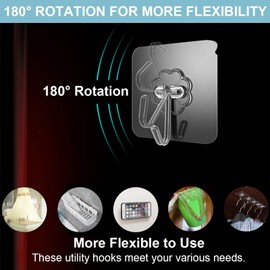 WOVU Wall Hooks - 33 lbs Max, Transparent, Seamless, Waterproof & Oilproof, Heavy Duty Adhesive Coat & Towel Hooks (10 Pack)