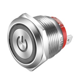 Gebildet 19mm Latching Stainless Steel Push Button Switch Waterproof 4 pin SPST Switch Short Type Push Button 20A/12-24V Blue LED